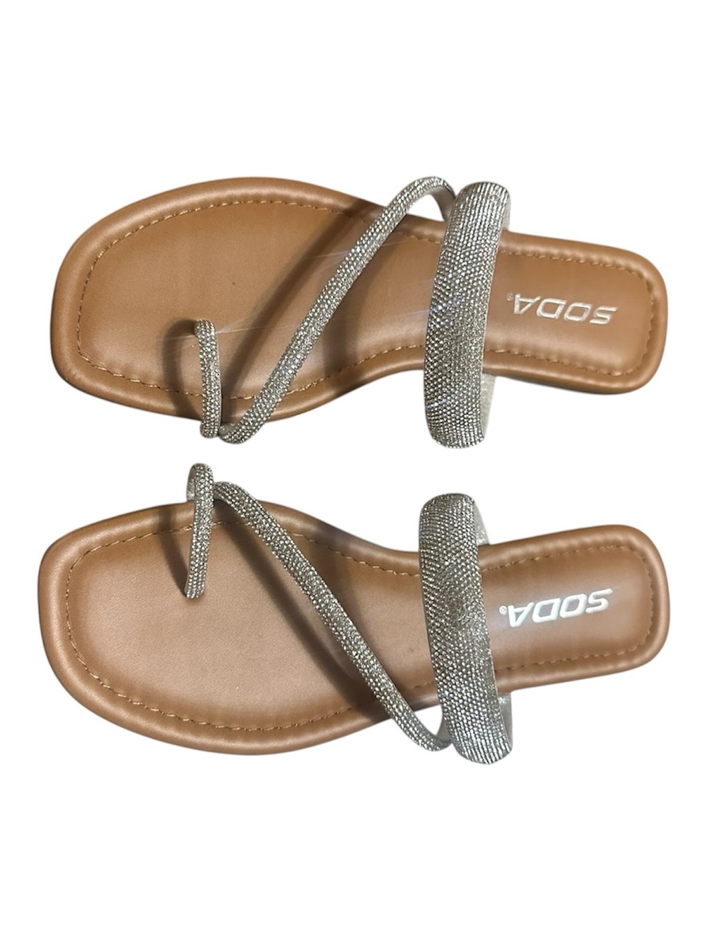 Soda Silver Rhinestone Strappy Sandals